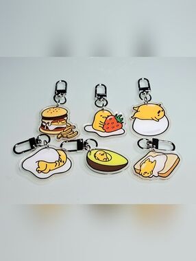 Sanrio Gudetama Lazy Egg Keychain Purse Backpack Charm Clip Set Of 6